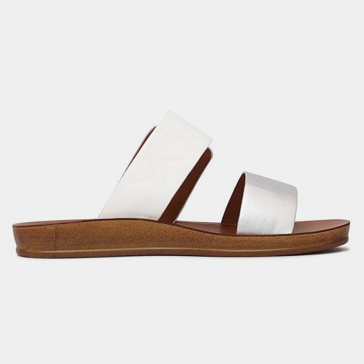 Doti Silver/ White Slides - LOS CABOS | Shouz