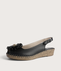 Erica Black Leather Espadrille Wedges