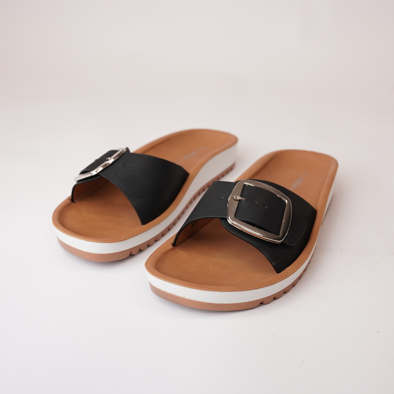 Naja Black Leather Slides