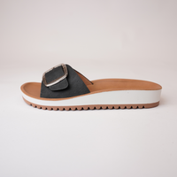 Naja Black Leather Slides