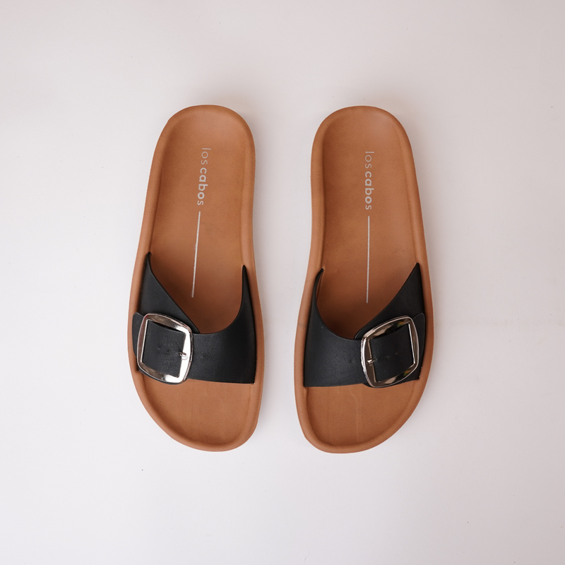 Naja Black Leather Slides