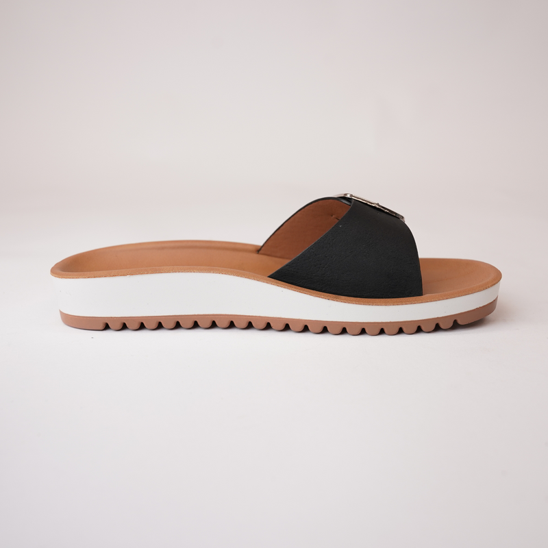 Naja Black Leather Slides