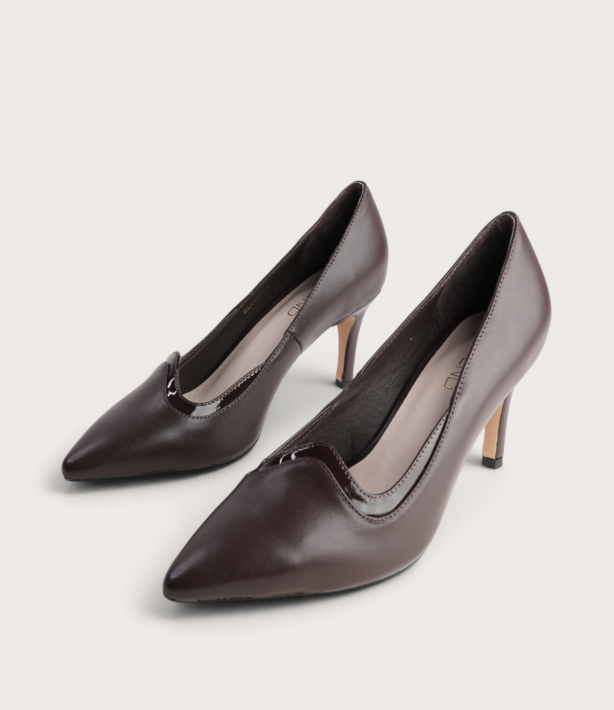 Blosko Choc Leather/ Patent Heels