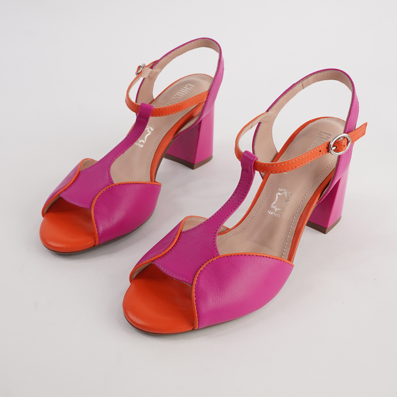 Brooke Fuschia/ Tangerine Leather Heels
