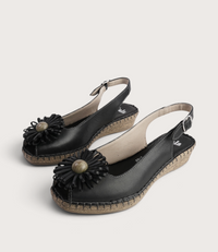 Erica Black Leather Espadrille Wedges