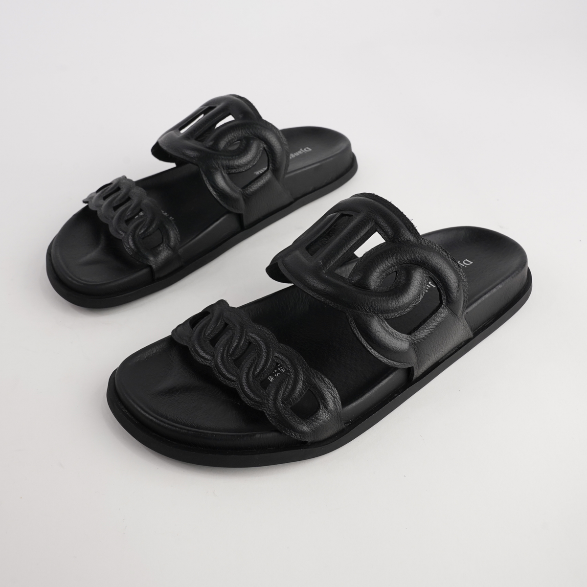 Tulia Black Leather Slides