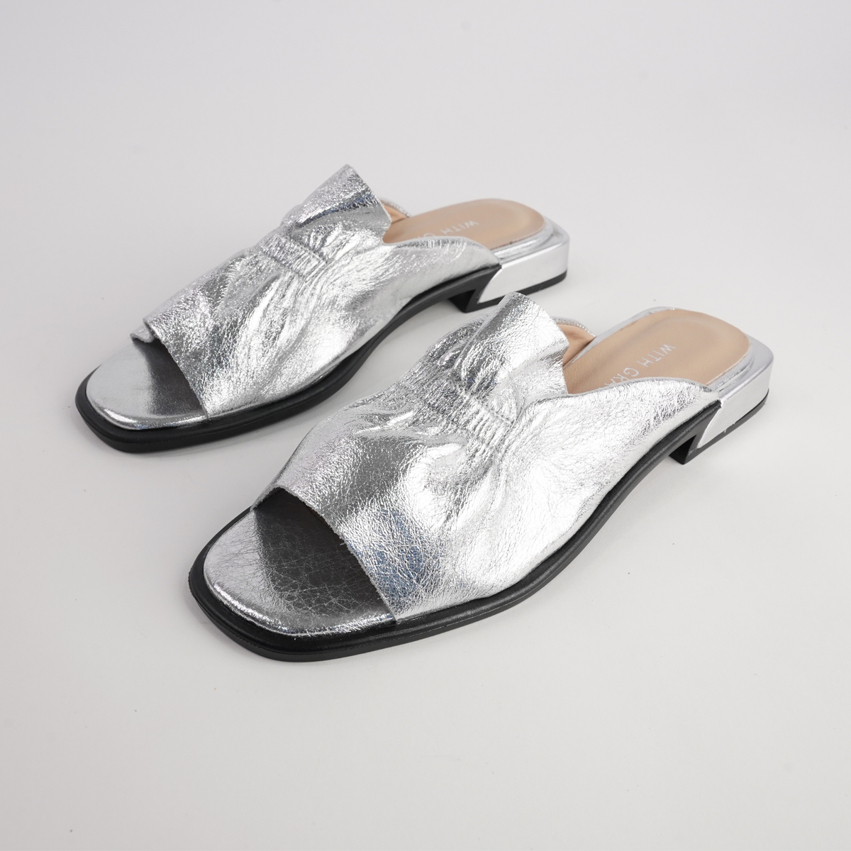 Luna Silver Leather Flats