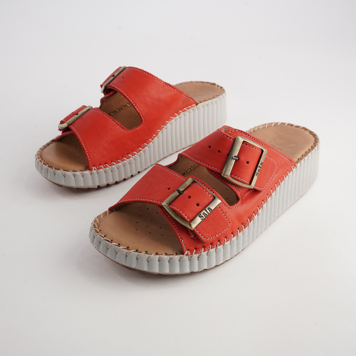 Solena Red Leather Slides