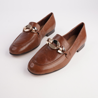 Ilysa Cognac Polish Leather Loafers - DJANGO AND JULIETTE | Shouz