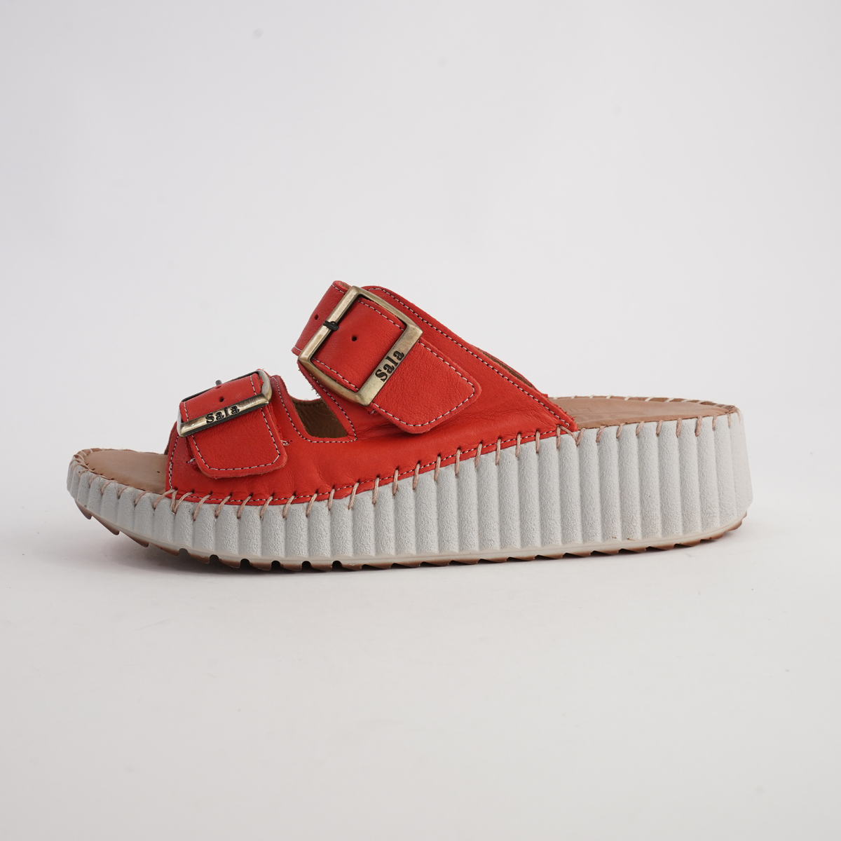 Solena Red Leather Slides - SALA | Shouz