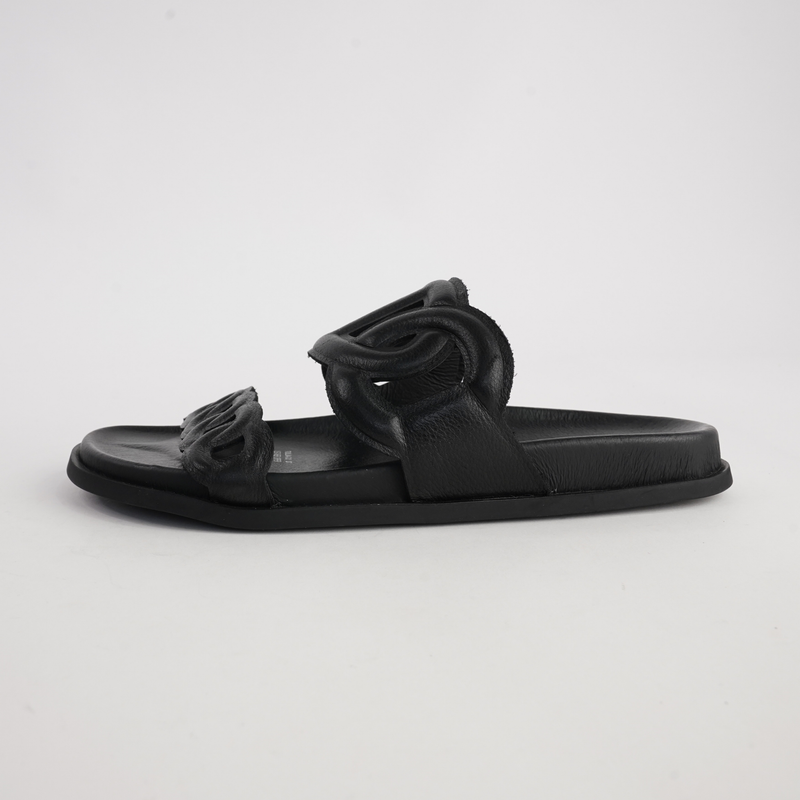 Tulia Black Leather Slides