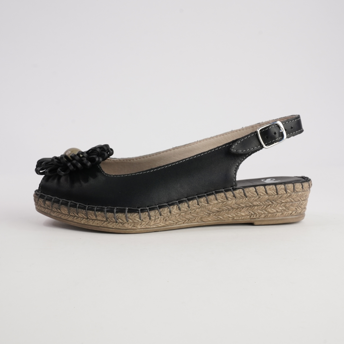 Erica Black Leather Espadrille Wedges - SALA | Shouz