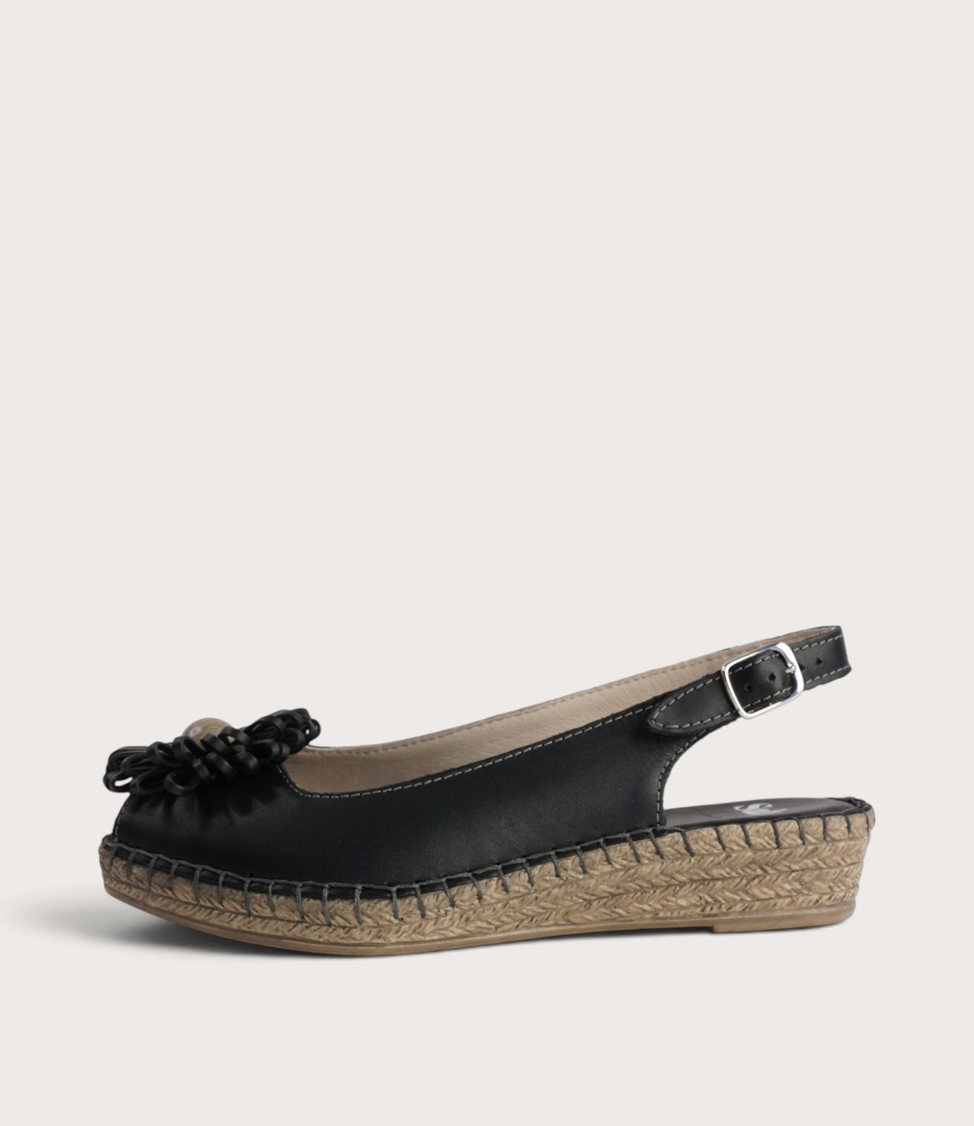 Erica Black Leather Espadrille Wedges