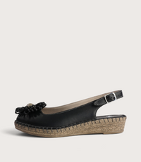 Erica Black Leather Espadrille Wedges