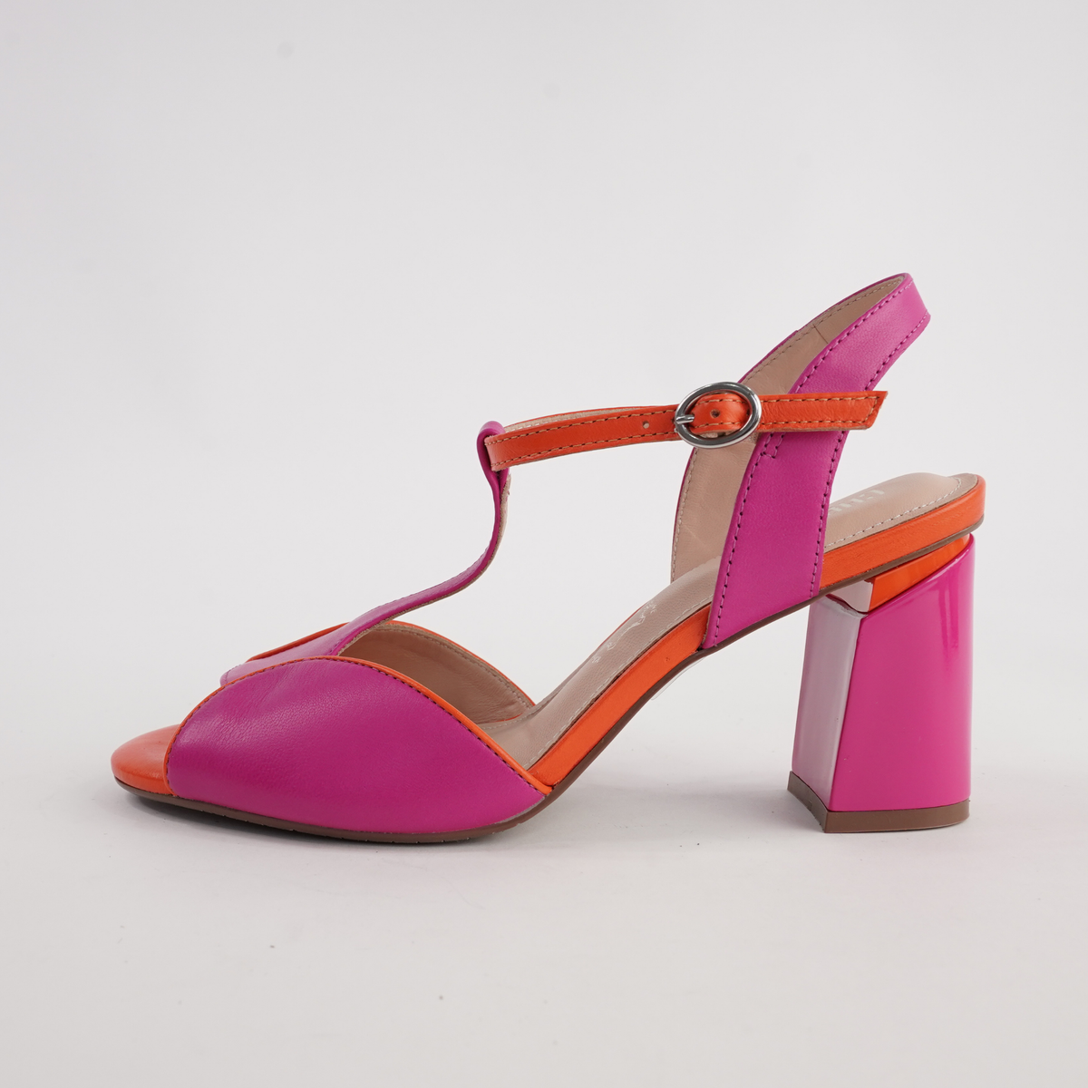 Brooke Fuschia/ Tangerine Leather Heels - CHRISSIE | Shouz