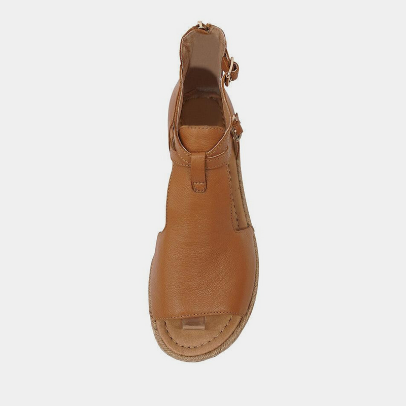 Alexys Dark Tan Leather Platform Sandals