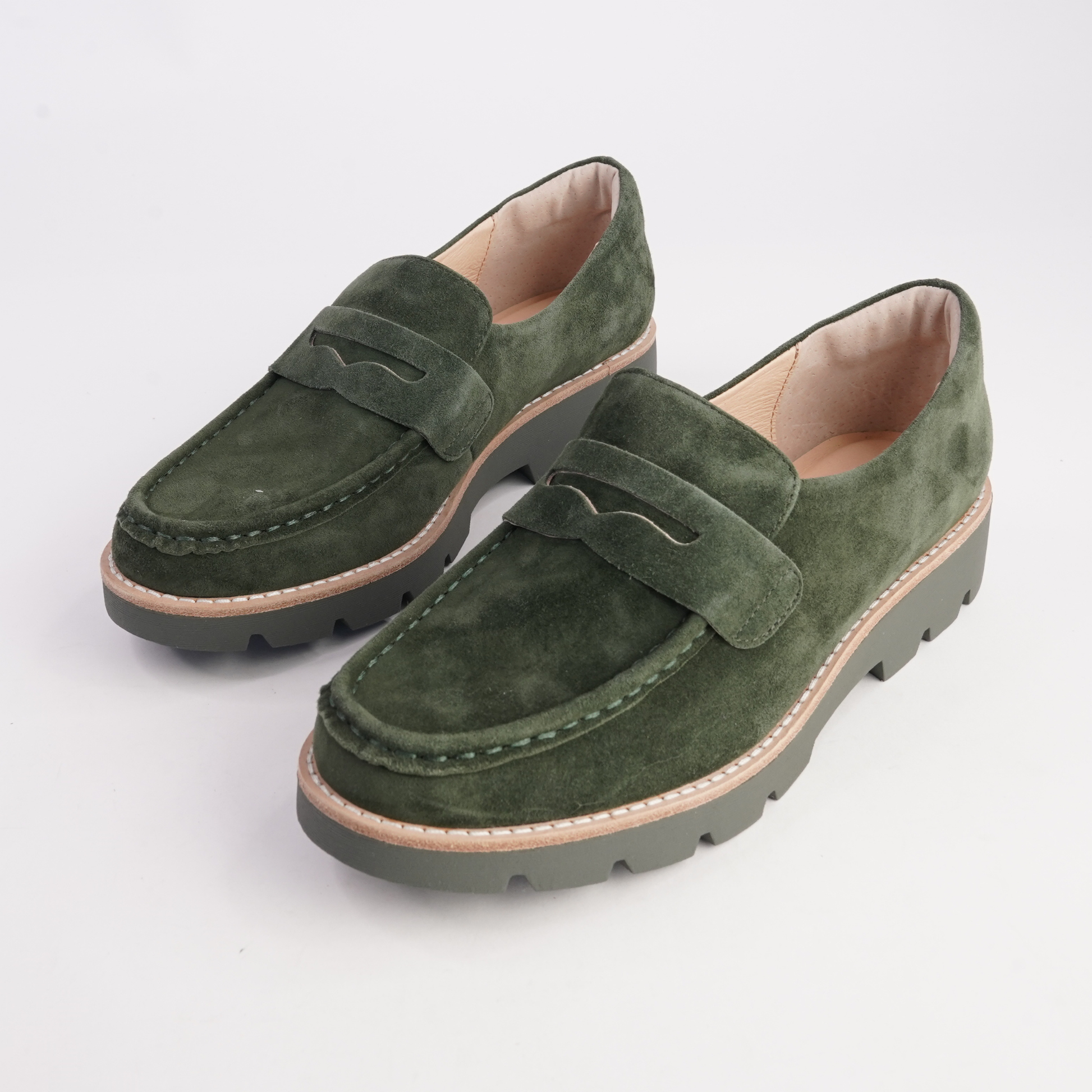Dorte Olive Suede/ Olive Sole Loafers - DJANGO AND JULIETTE | Shouz