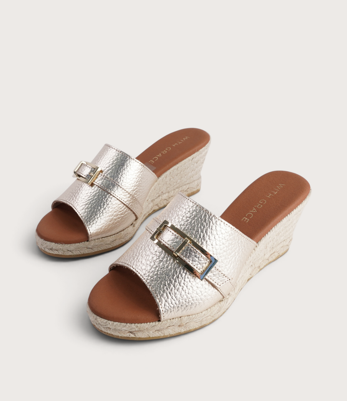 Zara Doya Champagne Leather Espadrille Wedges