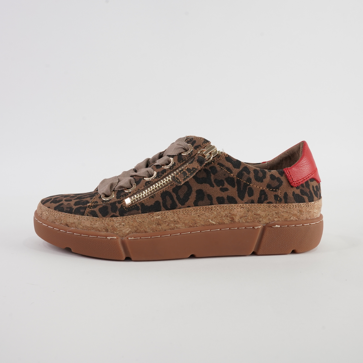Torayne Camel Leopard Suede/ Red Multi Leather Sneakers - DJANGO AND JULIETTE | Shouz
