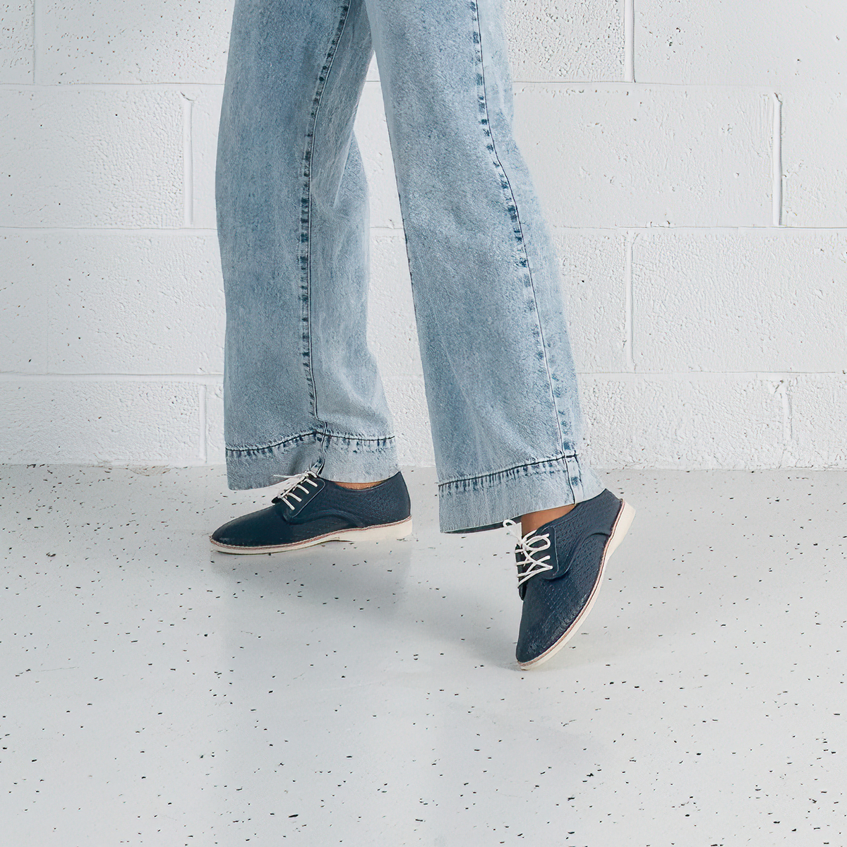 Derby Punch Navy Tumble Lace Up Flats - ROLLIE | Shouz