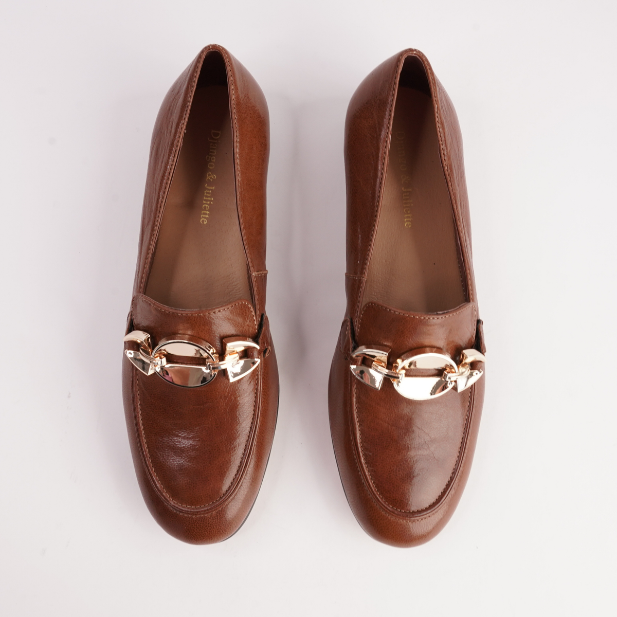 Ilysa Cognac Polish Leather Loafers - DJANGO AND JULIETTE | Shouz