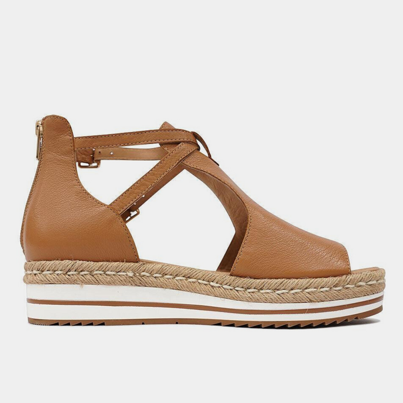 Alexys Dark Tan Leather Platform Sandals