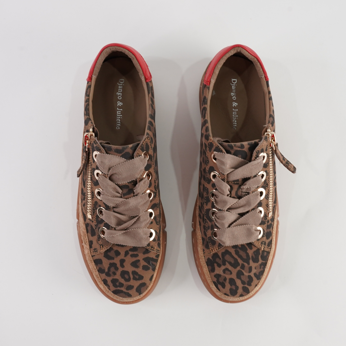 Torayne Camel Leopard Suede/ Red Multi Leather Sneakers - DJANGO AND JULIETTE | Shouz