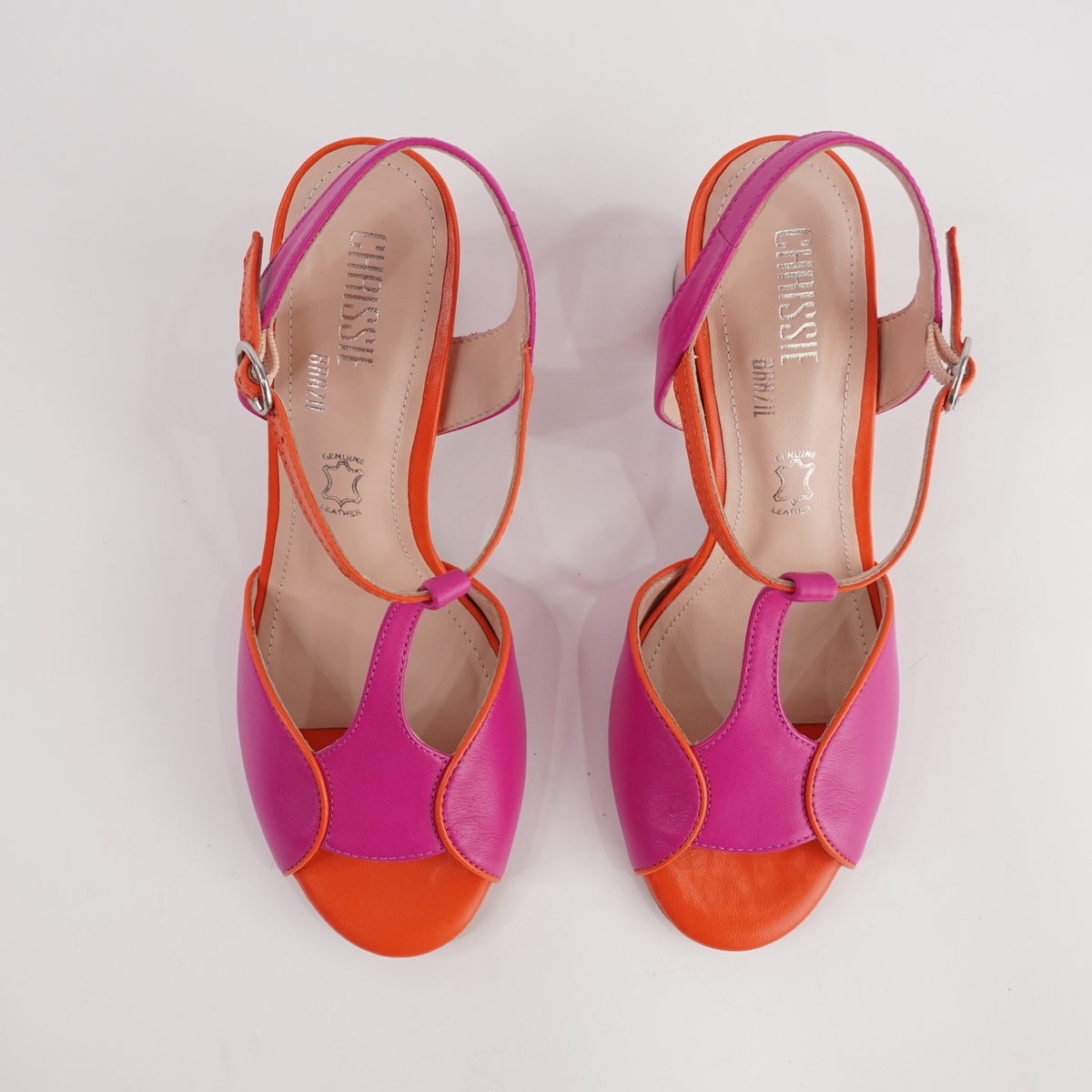 Brooke Fuschia/ Tangerine Leather Heels - CHRISSIE | Shouz