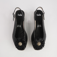 Erica Black Leather Espadrille Wedges