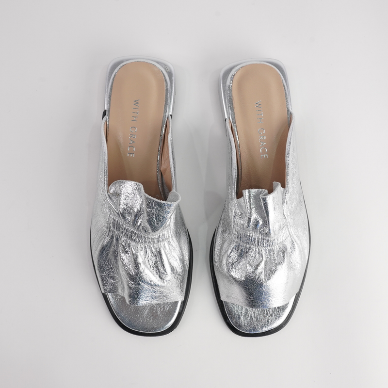 Luna Silver Leather Flats