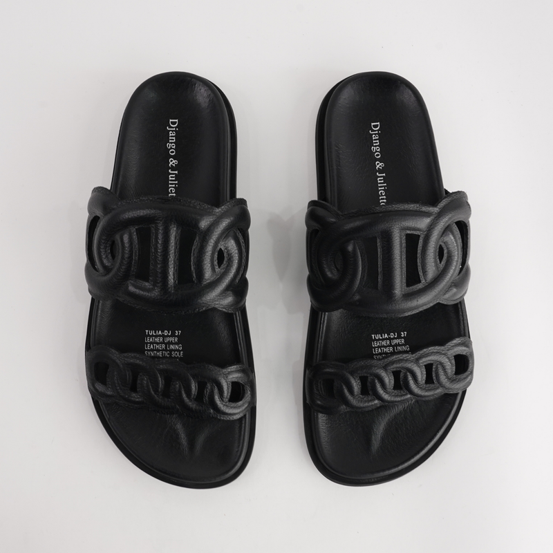Tulia Black Leather Slides