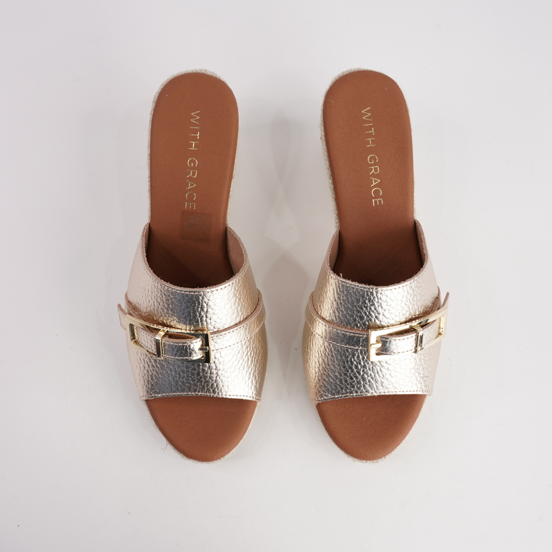Zara Doya Champagne Leather Espadrille Wedges
