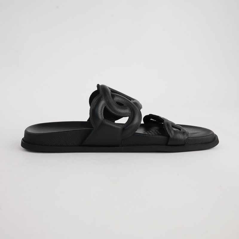 Tulia Black Leather Slides