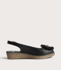 Erica Black Leather Espadrille Wedges