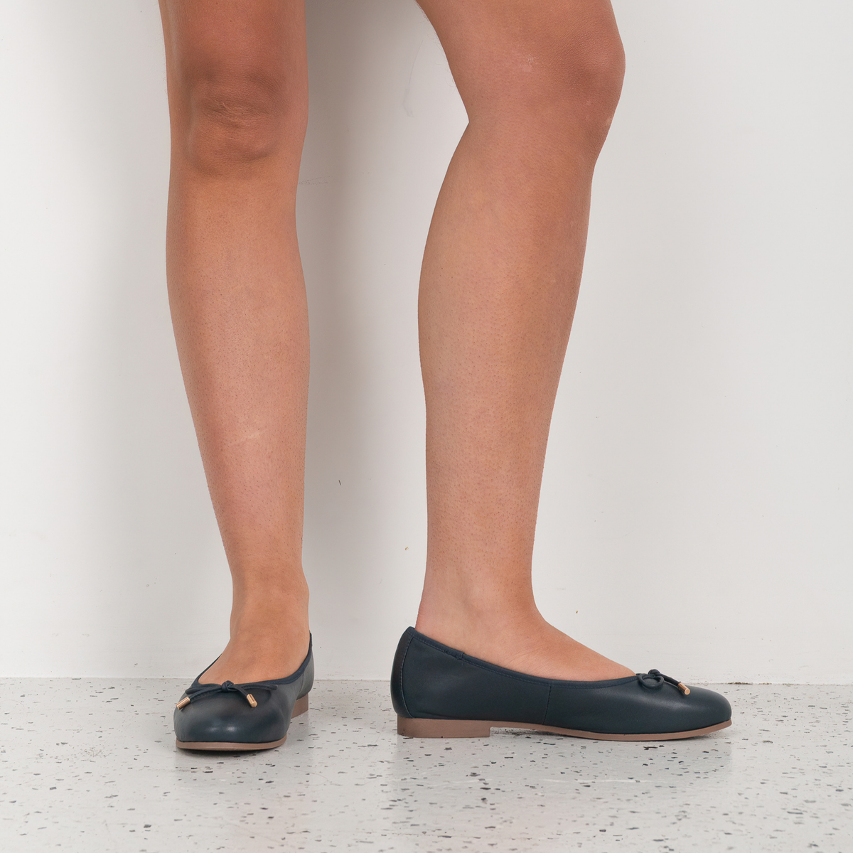 Picture French Navy Leather Ballet Flats - WITH GRACE | Shouz