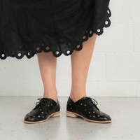 Aksel Black Leather Lace Up Flats