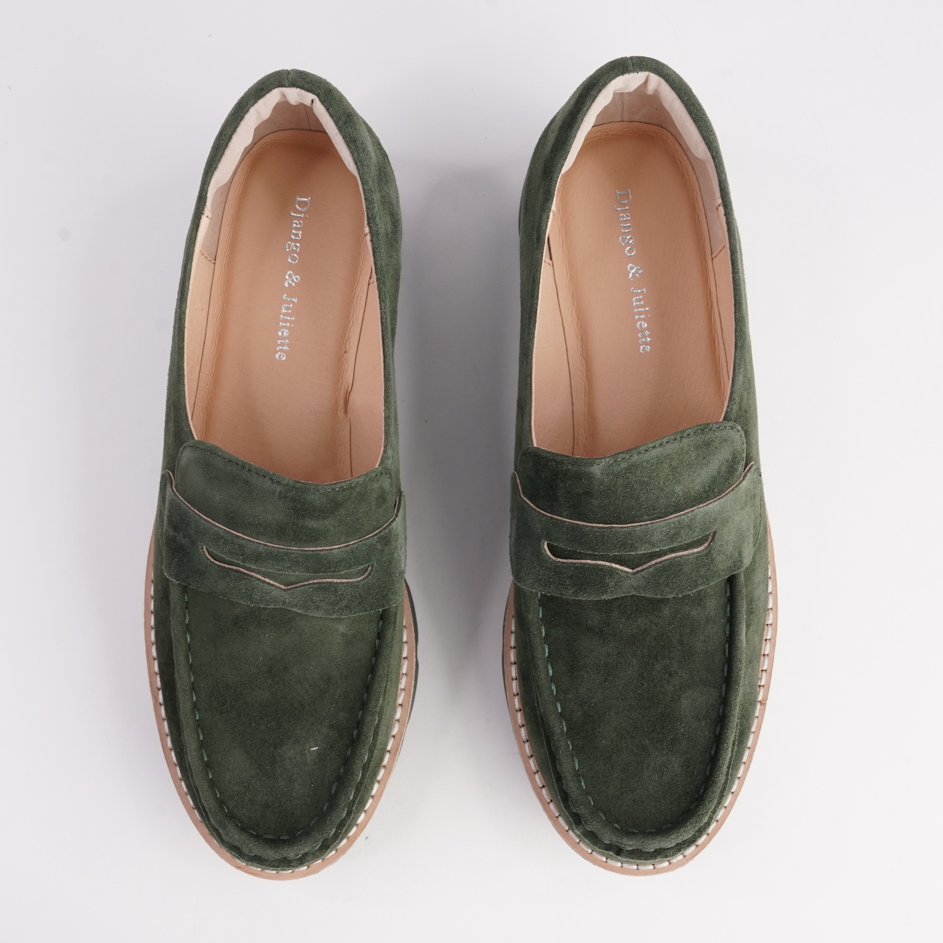 Dorte Olive Suede/ Olive Sole Loafers - DJANGO AND JULIETTE | Shouz