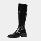 Timothie Black Stretch Patent Knee High Boots