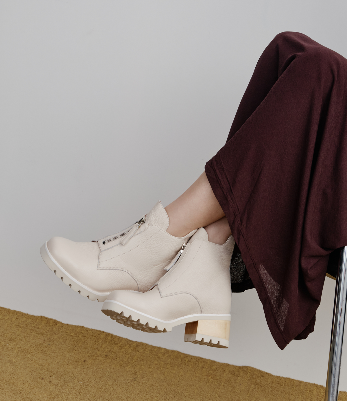 Dazzler Bone/ Tan Stack Leather Ankle Boots - BRESLEY | Shouz