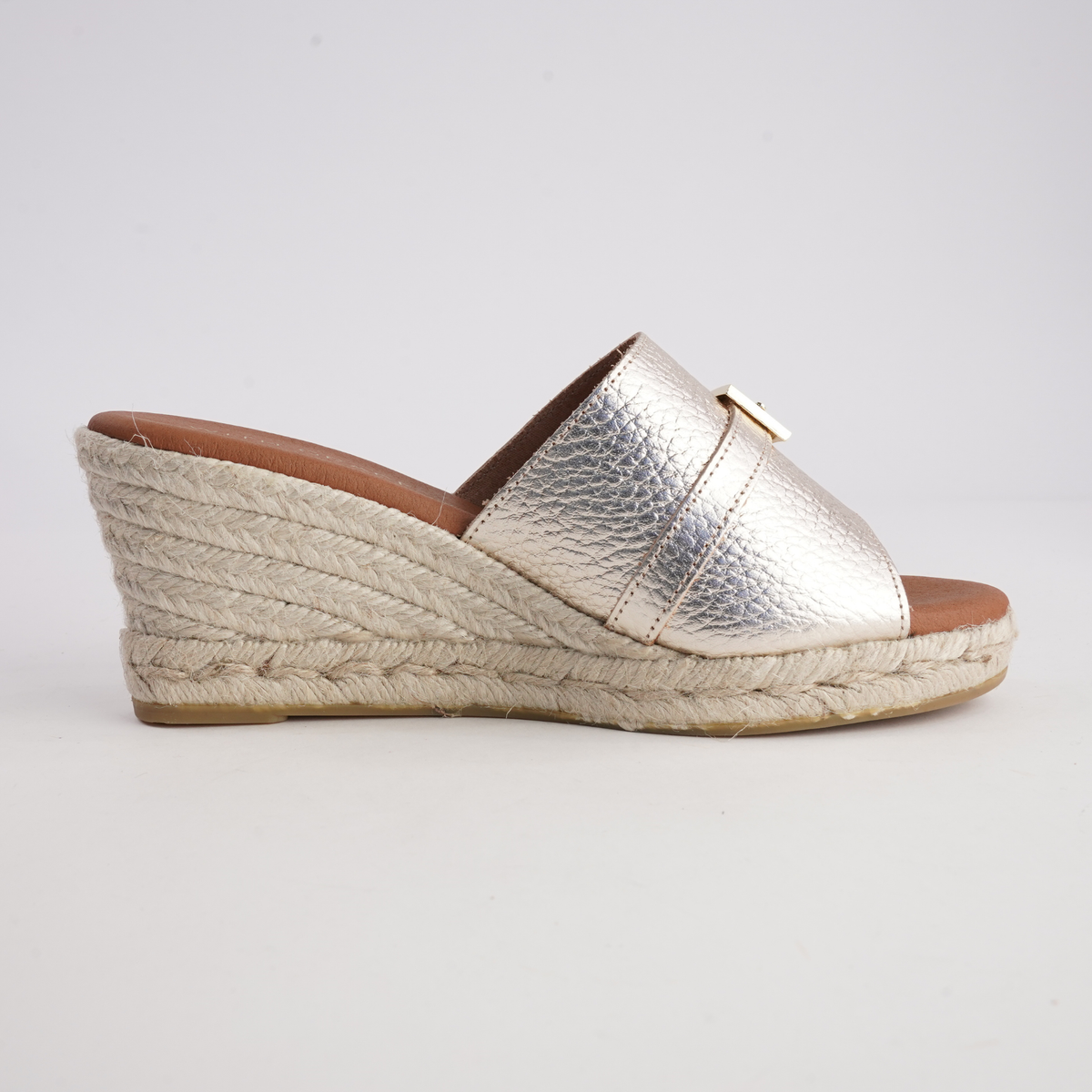 Zara Doya Champagne Leather Espadrille Wedges - WITH GRACE | Shouz