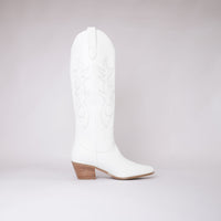 Urson White Knee High Boots - Shouz