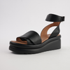 Menta Black Leather Wedges