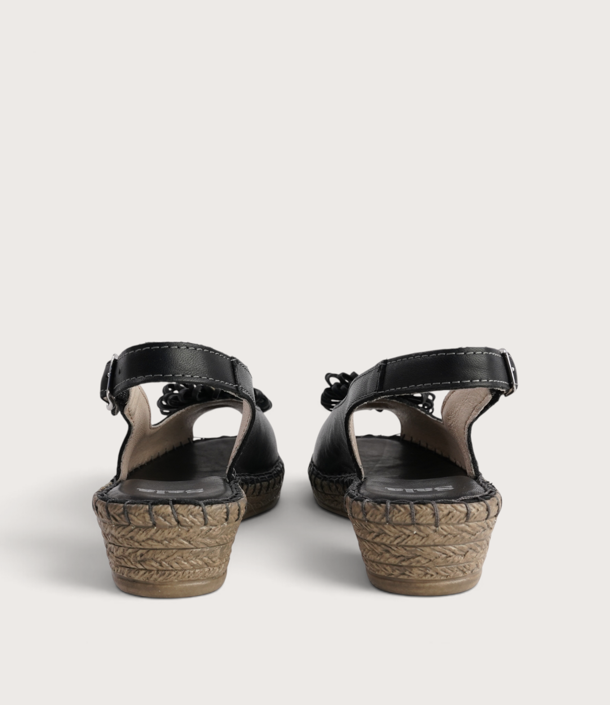 Erica Black Leather Espadrille Wedges
