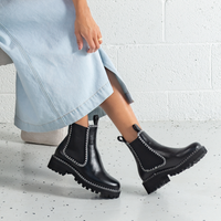 Dodge Black Leather Ankle Boots