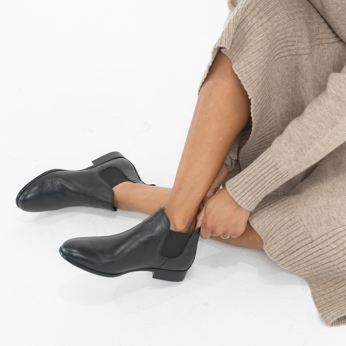 Quatisse Black Leather Ankle Boots