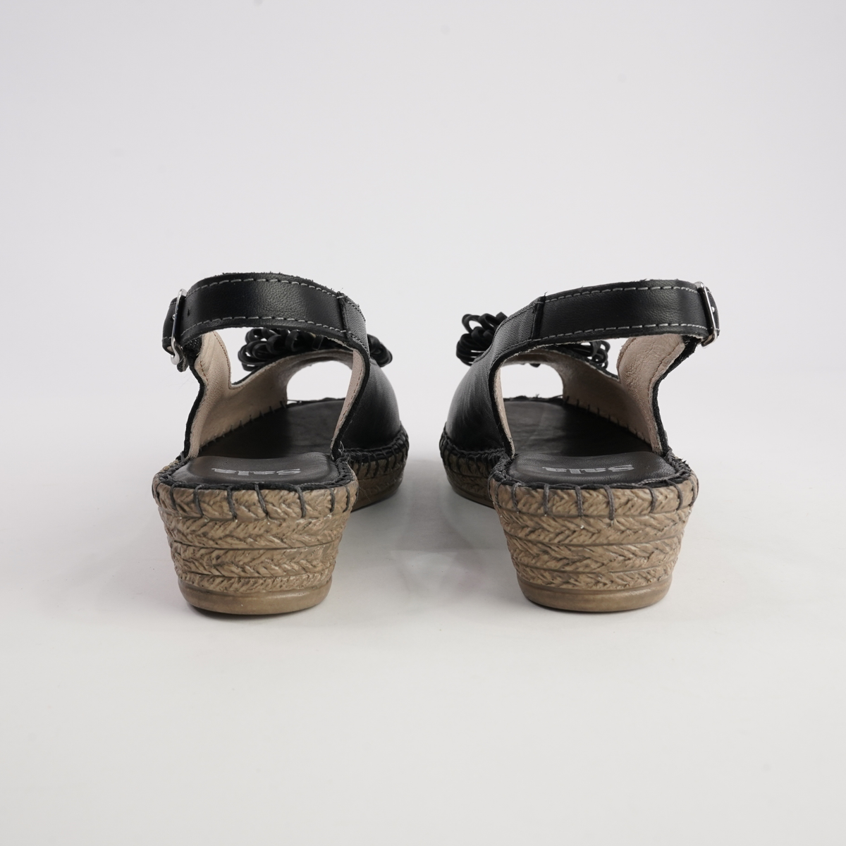 Erica Black Leather Espadrille Wedges - SALA | Shouz
