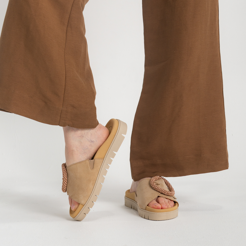 Lucille Caramel Suede Slides
