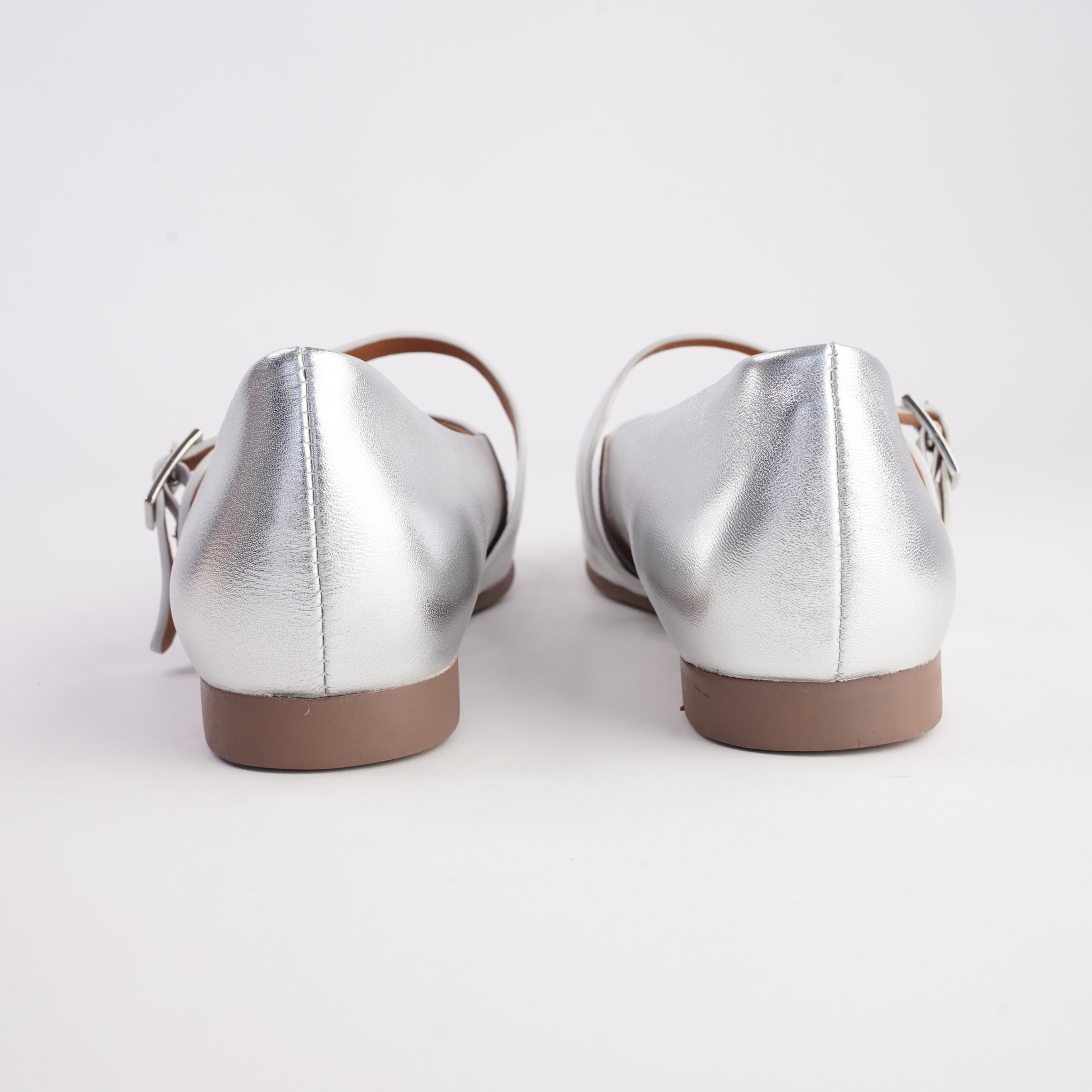 Picton Silver Leather Ballet Flats - MARCO SANTINI | Shouz