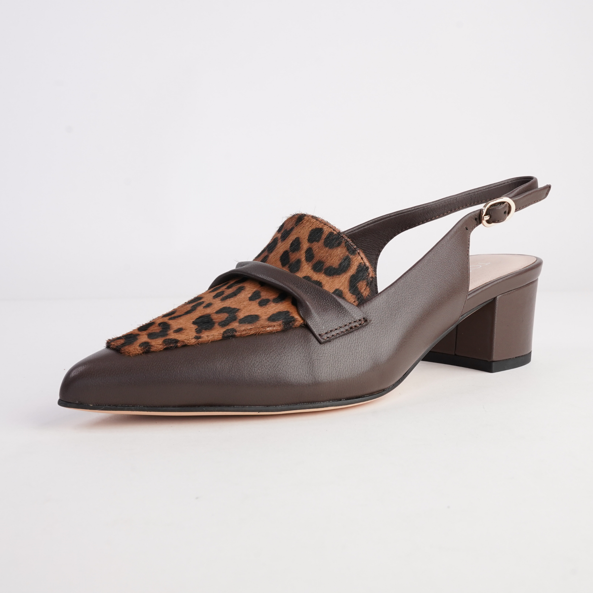 Abbalie Choc Leather/ Mid Tan Leopard Pony Heels - TOP END | Shouz