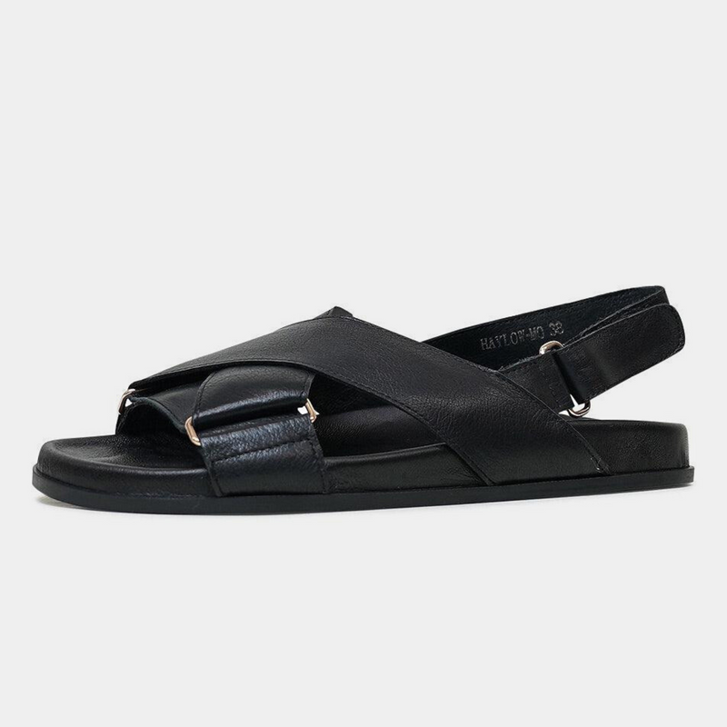 Haylow Black  Leather Sandals